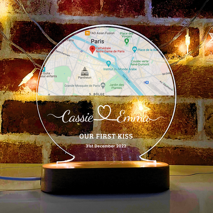 Our First Kiss Night Light with Custom Map & Date