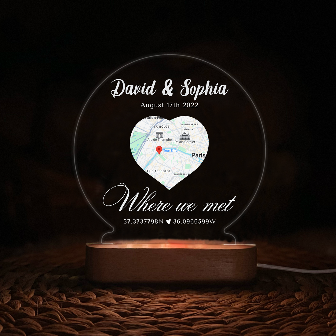 Map & Date - Perfect Memory Gift for Couples Night Light