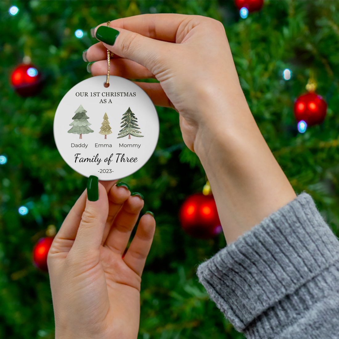 Family of Three Christmas Ornament