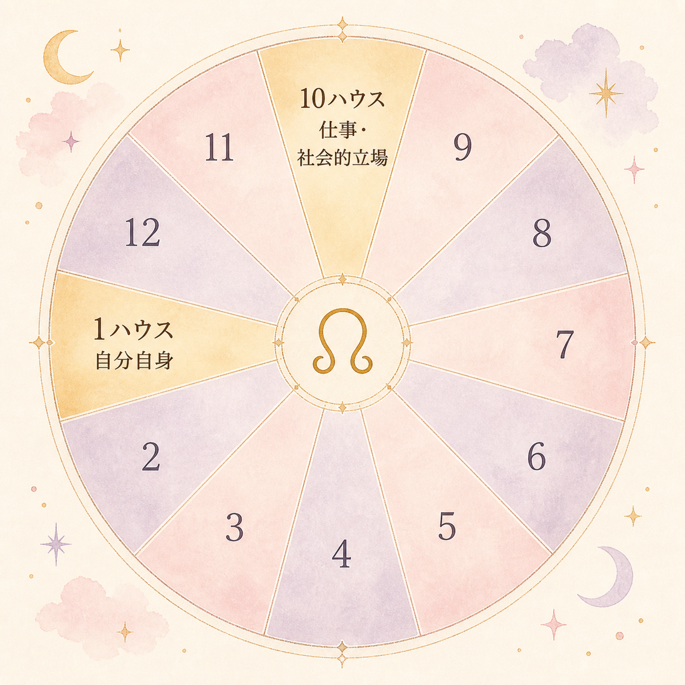 12のハウスがテーマの現れる場所を示す