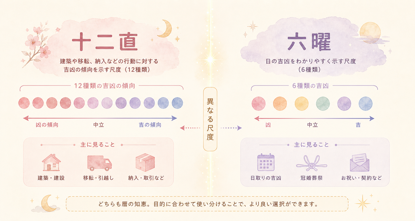 十二直と六曜、ふたつの物差しを比べる図