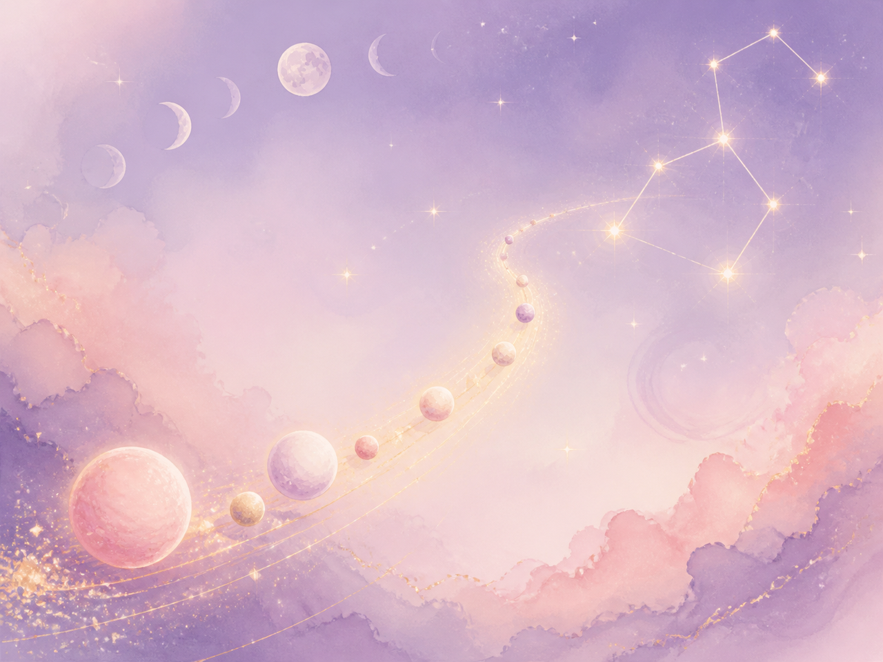 惑星がゆっくりと星座を巡る幻想的な情景