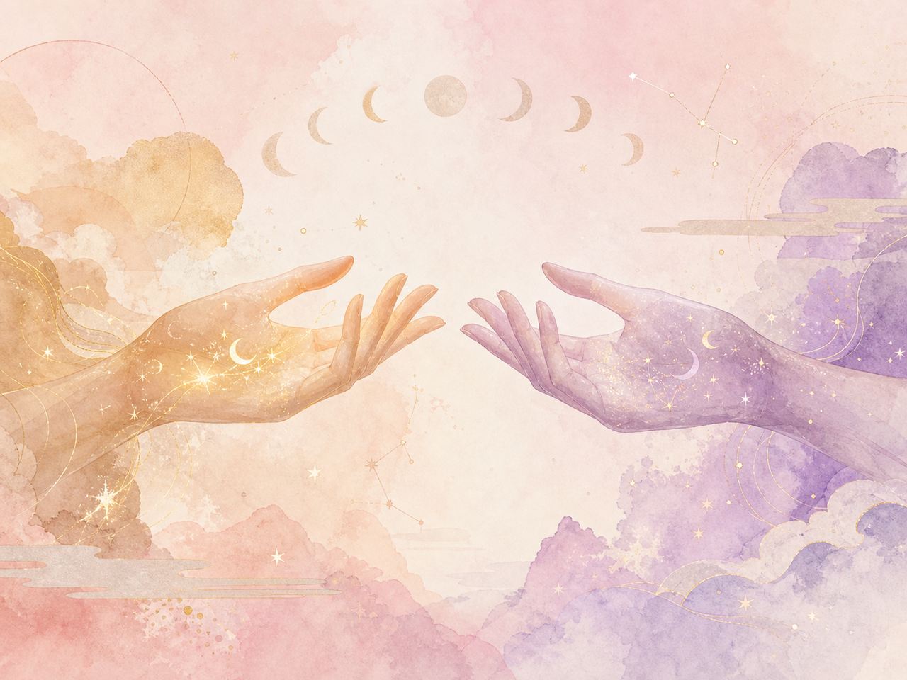左右の手のひらがそっと向き合う瞬間