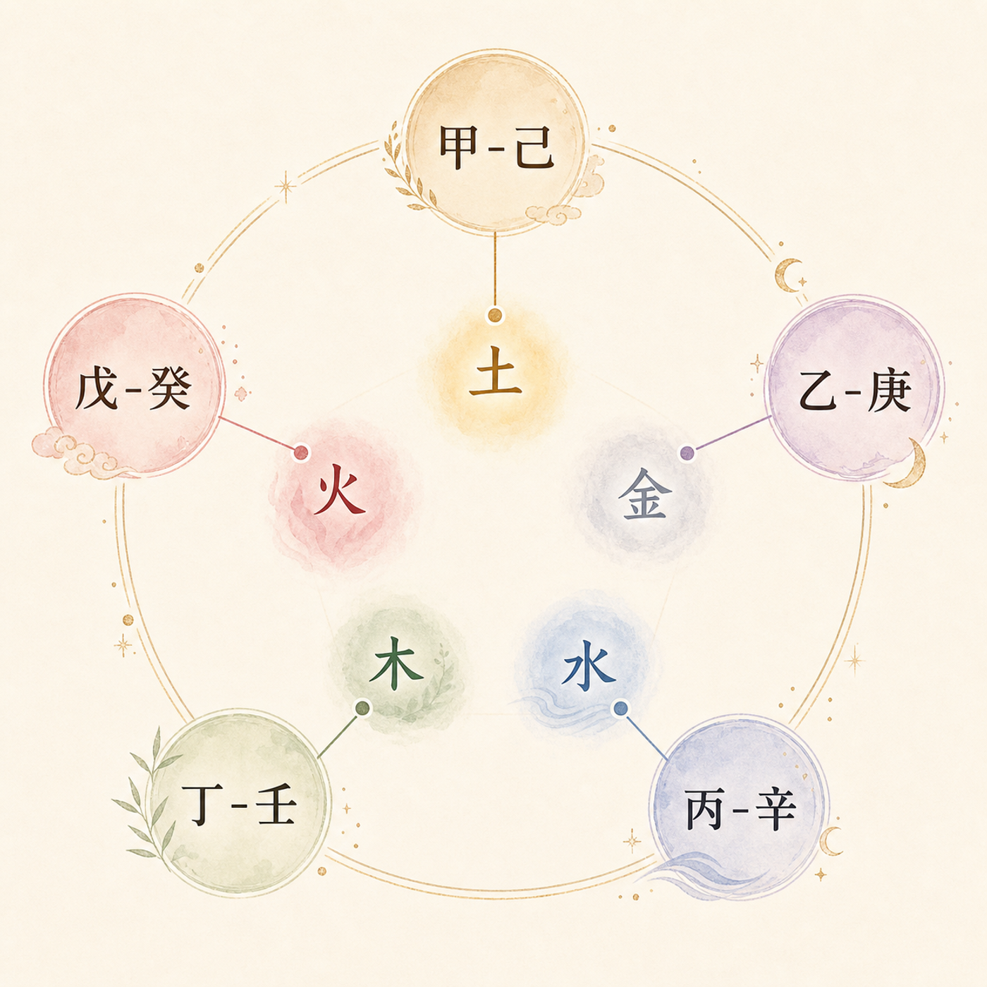 十干が結びつき、新しい五行に変わる図