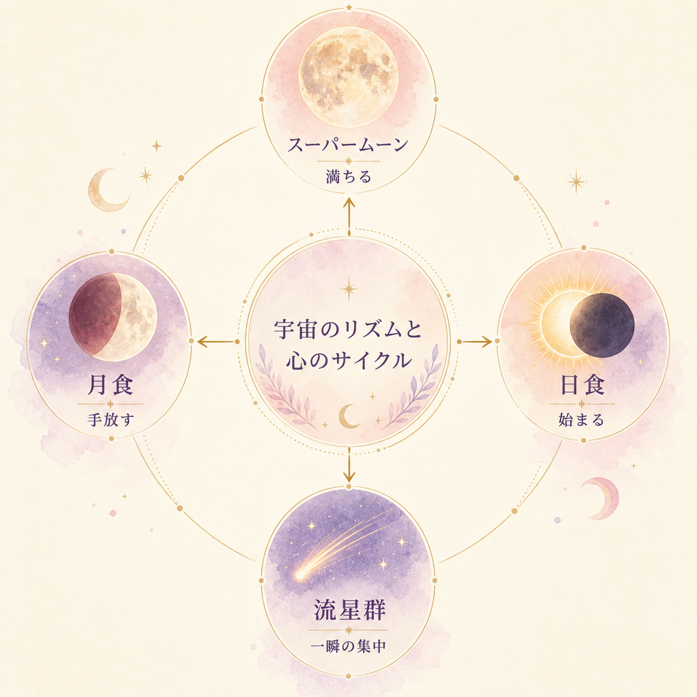 4つの天体現象と願い事の相性を示す対応図
