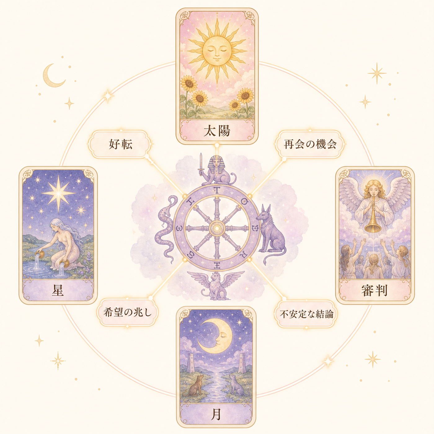 運命の輪と4枚の組み合わせが示す方向性