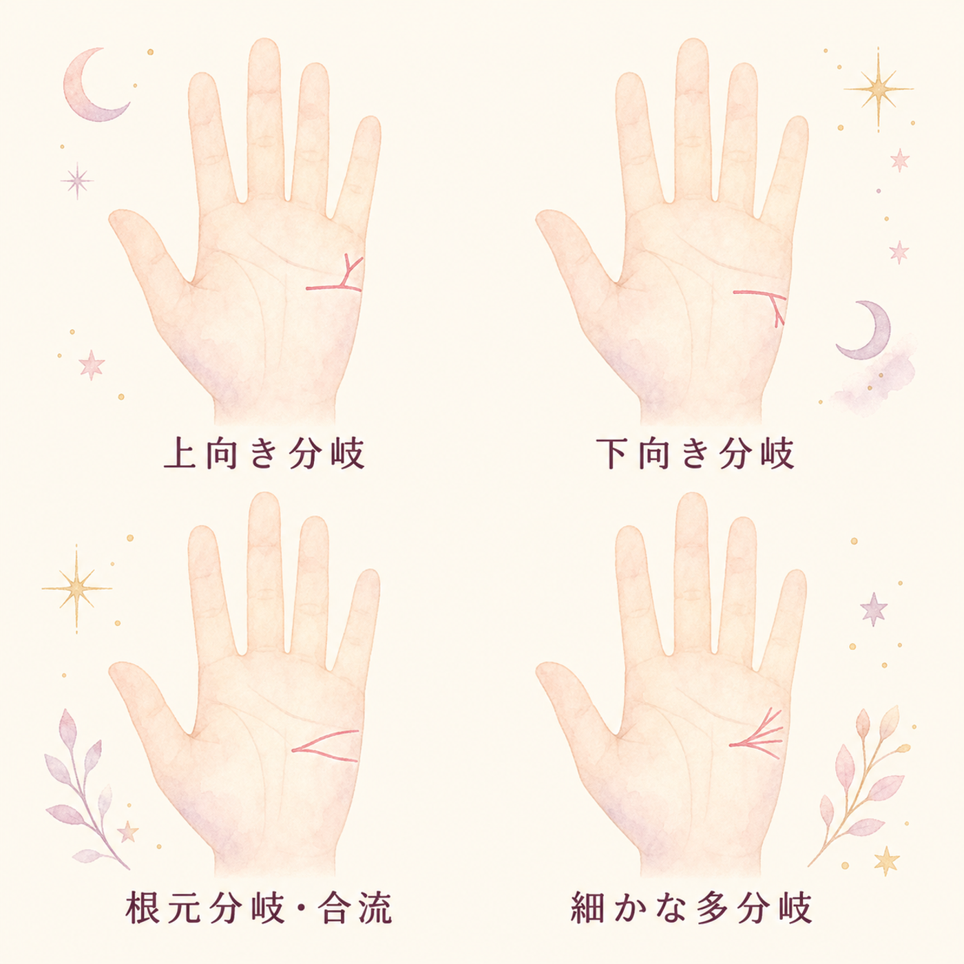 枝分かれの向きで変わる、4つの読み方パターン