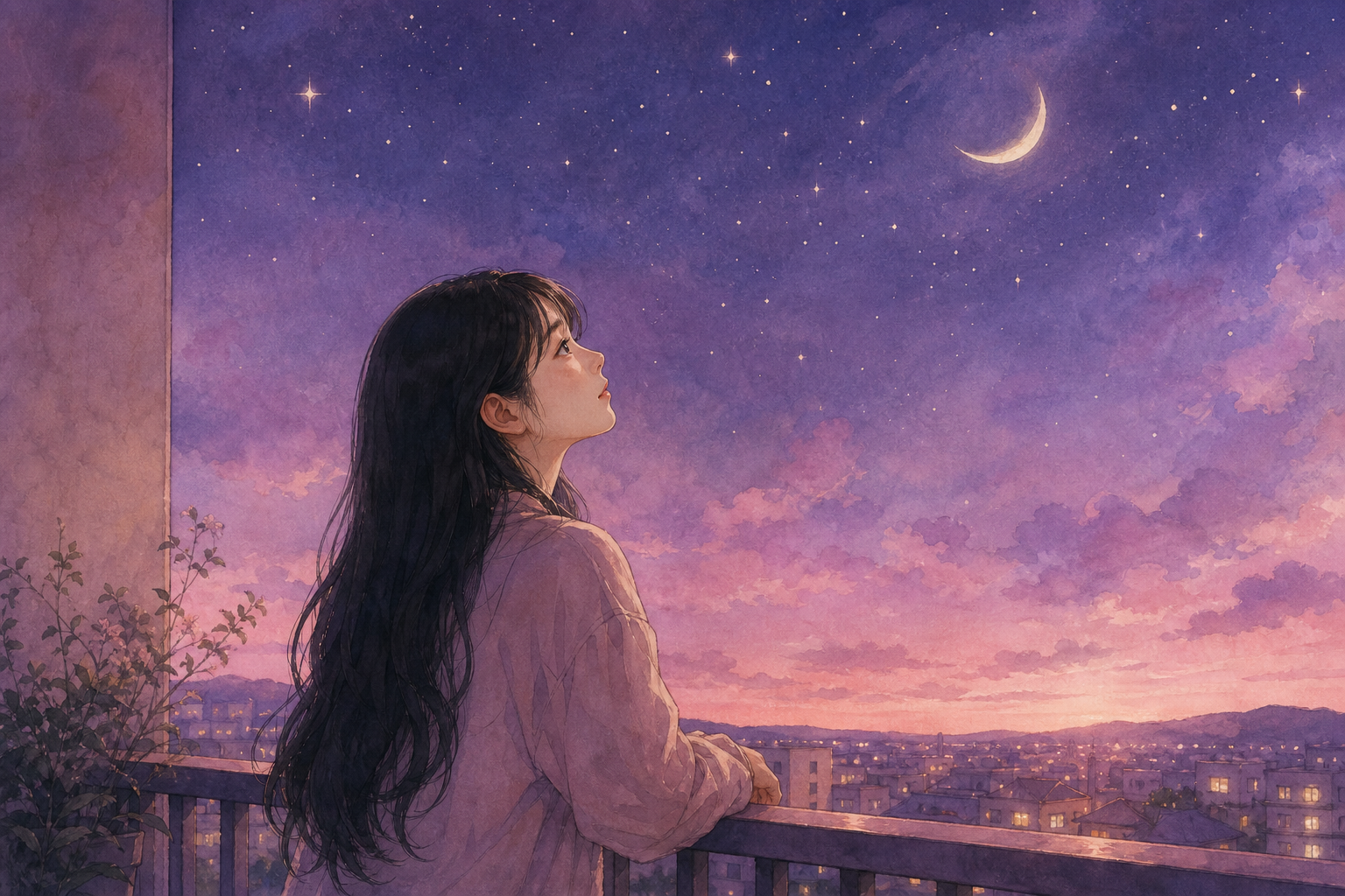 星空を見上げる女性