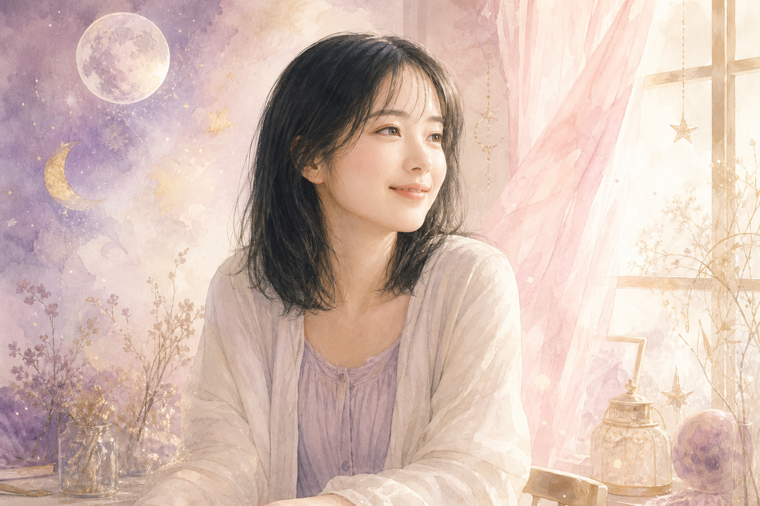 穏やかに前を向く、やさしく微笑む女性