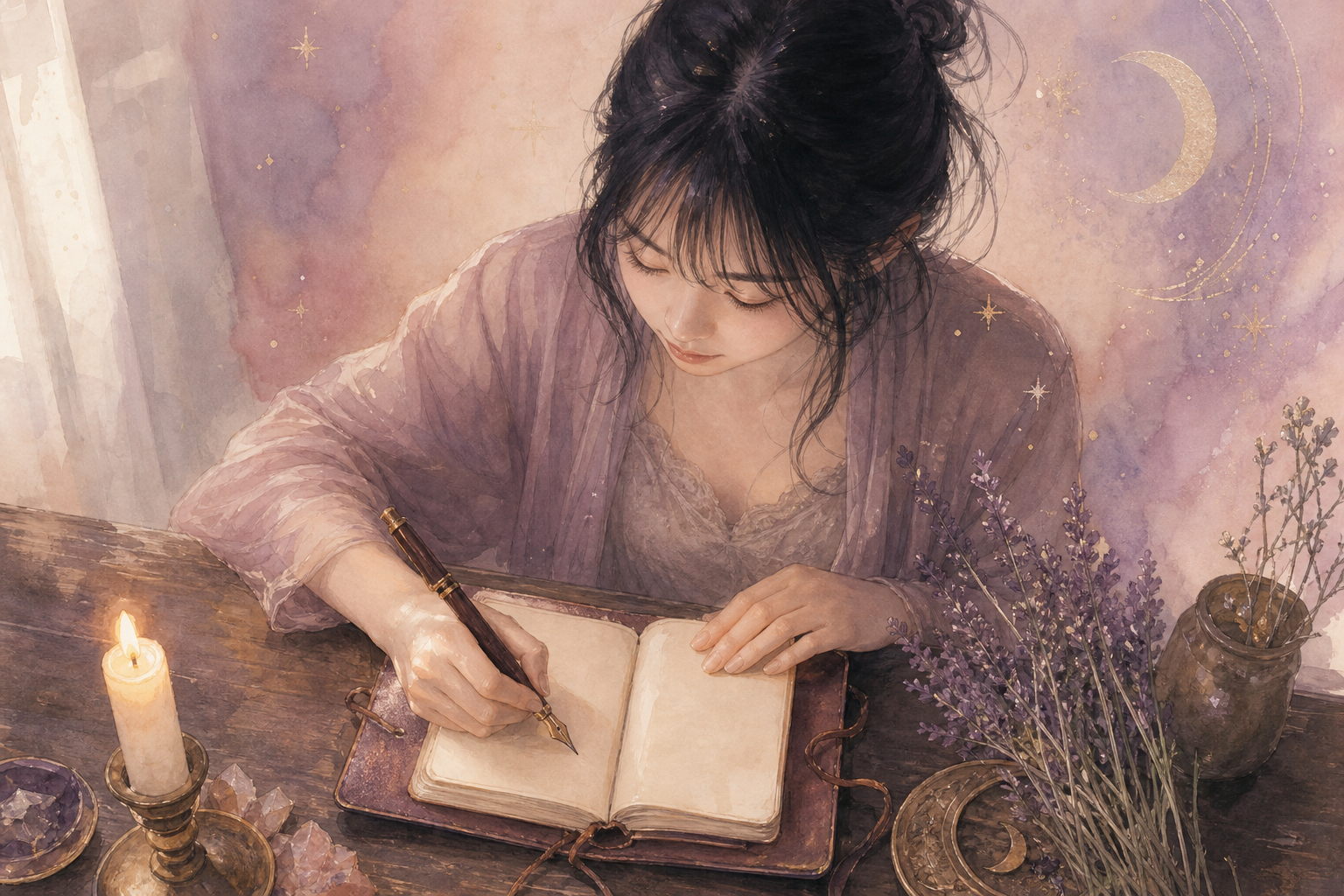 ノートに何かを書き留める女性