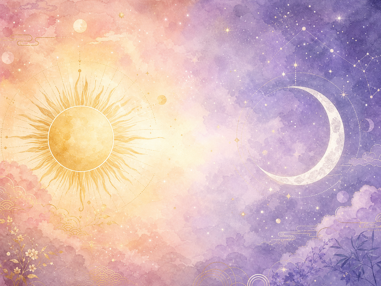 太陽と月、ふたつの自分を映す水彩画